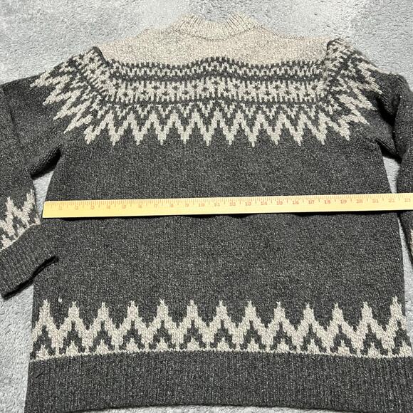 LL Bean Sweater Mens XL Gray Nordic Fair Isle Ragg Henley Sweater Lambswool - Picture 4 of 6